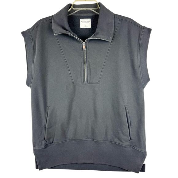 Abercrombie & Fitch Soft A&F Oversized Sweatshirt Half-Zip Tunic Vest Grey Sz S - Picture 5 of 14